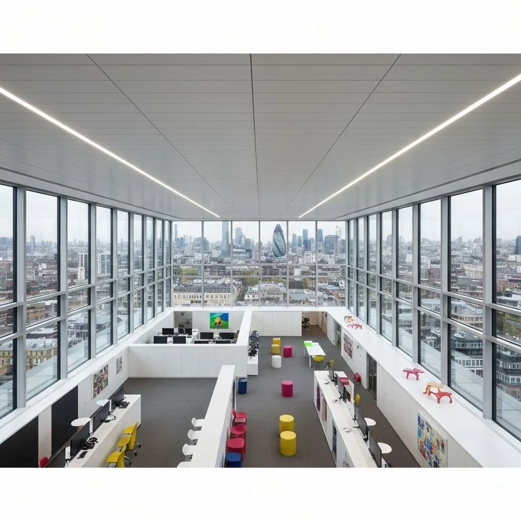 Bright, orderly London office interior